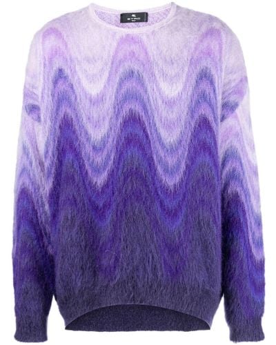 Etro Brushed Jumper In Mohair Wool With Curl Print - Purple