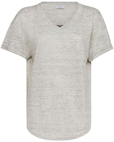 Brunello Cucinelli T-shirt in misto lino e seta - Bianco