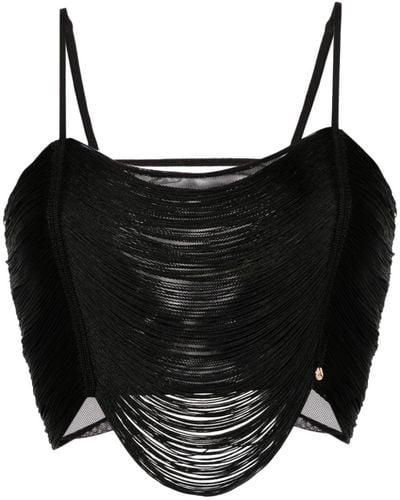 Nissa Fringed Cropped Top - Black