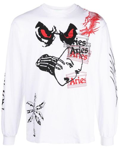 Aries Graphic-print Cotton Sweater - White