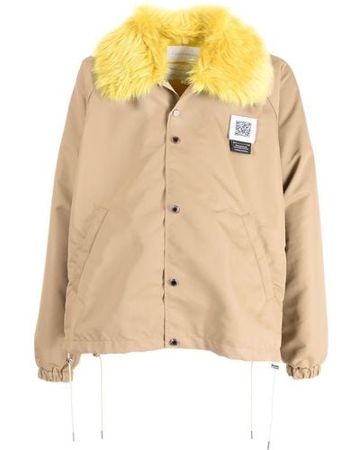 Fumito Ganryu Faux-fur Collar Shirt Jacket - Natural