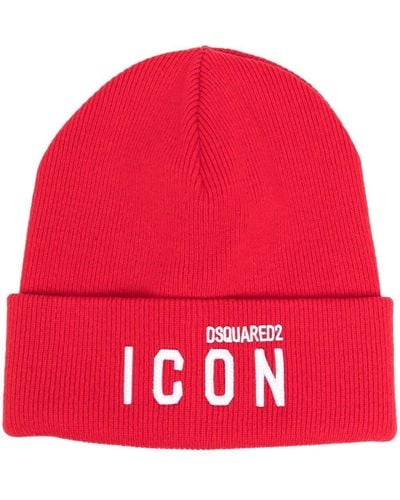 DSquared² Beanie mit Logo-Patch - Rot