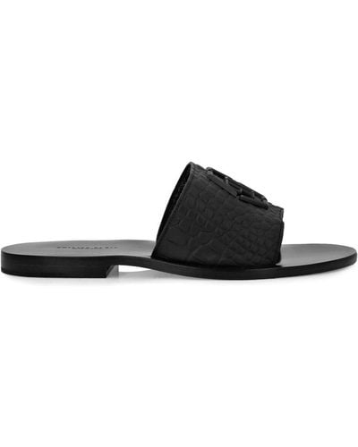 Philipp Plein Crocodile-embossed Leather Sandals - Black