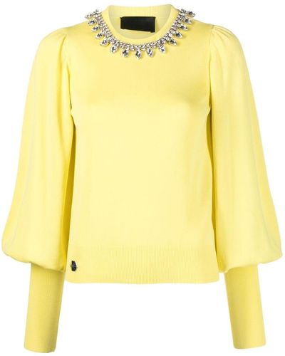 Philipp Plein Rhinestone-embellished Sweater - Yellow