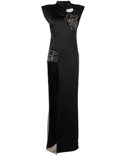Genny Rhinestone-embellished Sheer-panels Gown - Black
