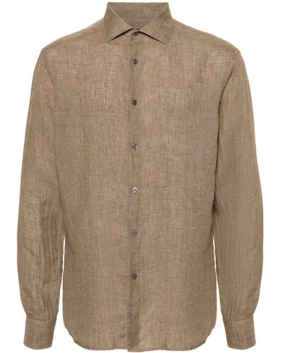 Zegna Spread-collar Linen Shirt - Brown