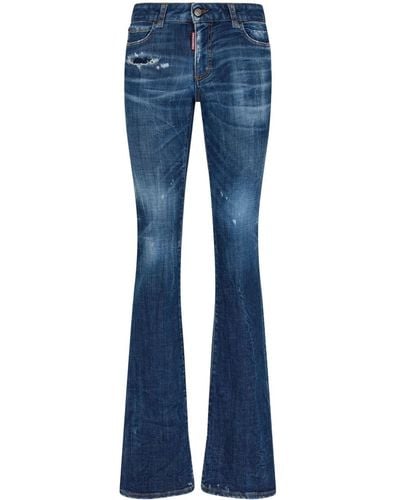 DSquared² Logo-patch Cotton-blend Bootcut Jeans - Blue
