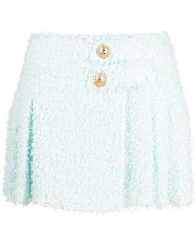 Balmain Minifalda plisada de tweed - Azul