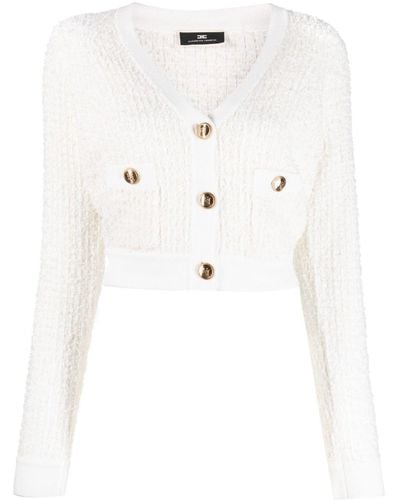 Elisabetta Franchi V-neck Tweed Jacket - Natural