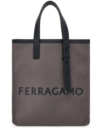 Ferragamo Logo-plaque Leather Tote Bag - Black