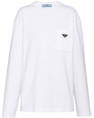 Prada T-shirt Met Opgestikte Zak - Wit