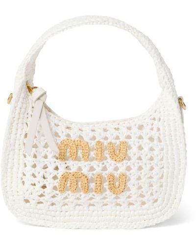 Miu Miu Wander Crochet-knit Shoulder Bag - White