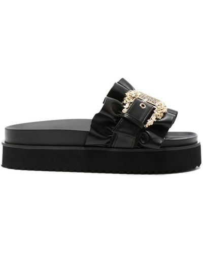 Versace Jeans Couture Logo-buckle Ruffled Slides - Black