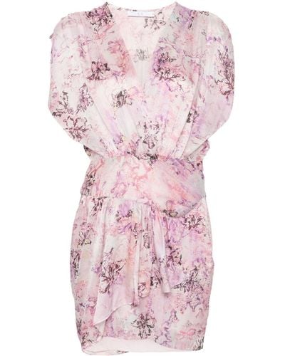 IRO Floral Print Silk Short Dress - Pink
