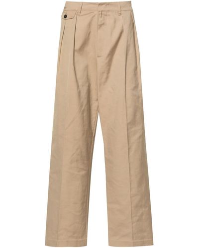 DUNST Pleat-detail Tapered Trousers - Natural