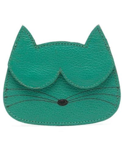 Sarah Chofakian Porte-cartes en cuir à design de chat - Vert