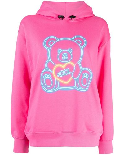 Chocoolate Teddy Bear-print Cotton Hoodie - Pink