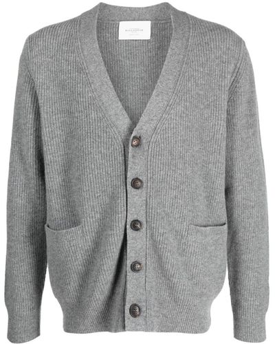 Ballantyne Cardigan en maille nervurée à col v - Gris