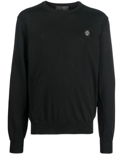 Philipp Plein Logo Patch Merino Wool Jumper - Black