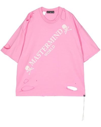 MASTERMIND WORLD Skull-print Distressed-effect T-shirt - Pink