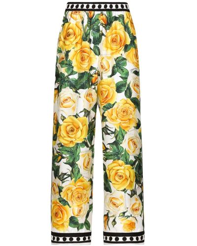 Dolce & Gabbana Yellow Rose シルク パジャマパンツ - イエロー