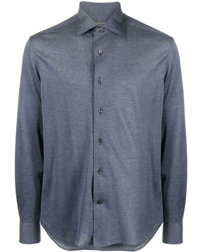 Corneliani Chemise en coton à col biaisé - Bleu