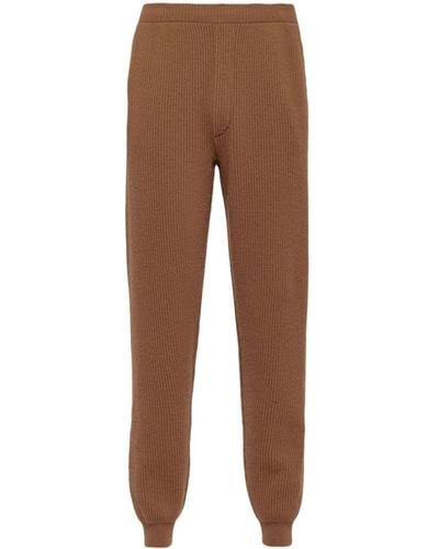Prada Cashmere Tapered Track Trousers - Brown