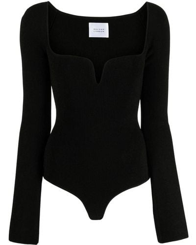 Galvan London Gaia Long-sleeve Ribbed-knit Bodysuit - Black