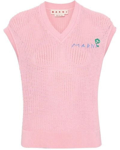 Marni V-neck Cotton Vest - Pink