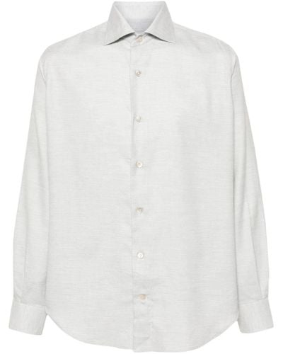 Eleventy Cutaway-collar Flannel Shirt - White