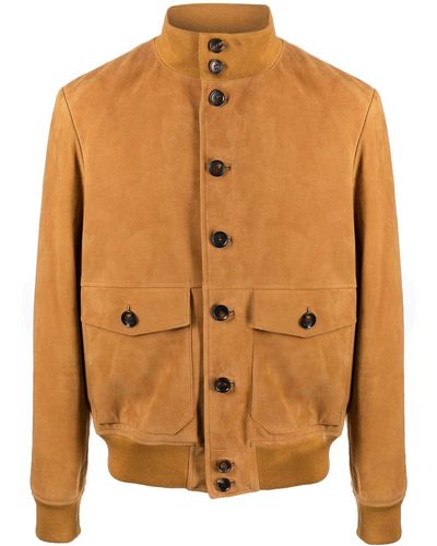 Bally Button-up Leather Bomber Jacket - Brown