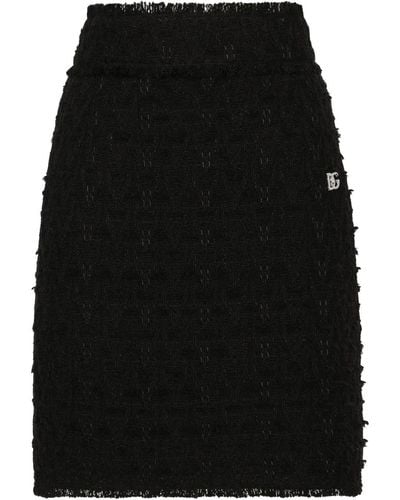 Dolce & Gabbana Side-slit Rush-stitch Midi Skirt - Black