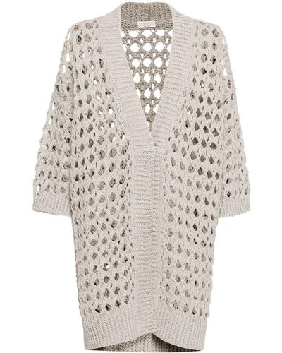 Brunello Cucinelli Open-knit Cardigan - White