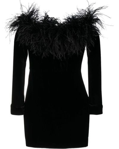Alessandra Rich Feather Detail Velvet Short Dress - Black