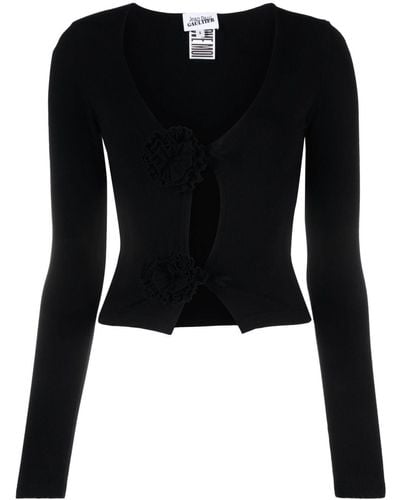 Jean Paul Gaultier Floral-applique Detail Sweater - Black