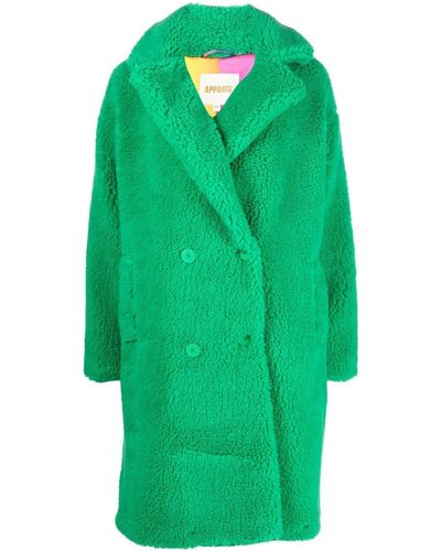 Apparis Double-breasted Faux-fur Coat - Green
