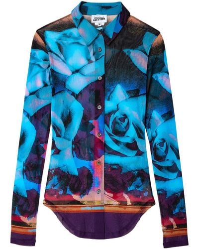 Jean Paul Gaultier Camicia con stampa a fiori - Blu