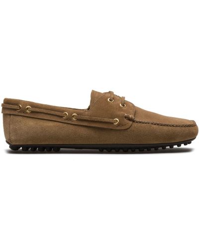 Car Shoe Lace-up Suede Loafers - Brown