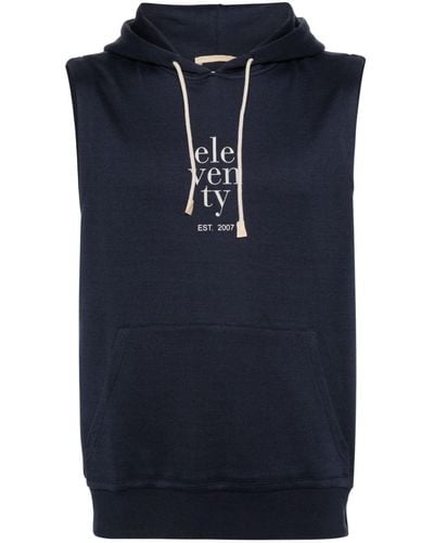 Eleventy Logo-print Hooded Vest - Blue