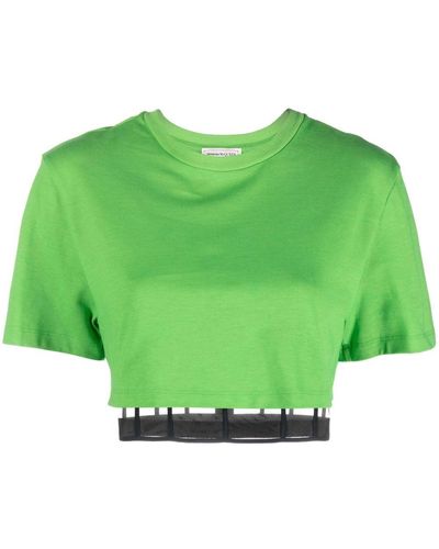 Alexander McQueen Camiseta corta con detalle de cortes - Verde