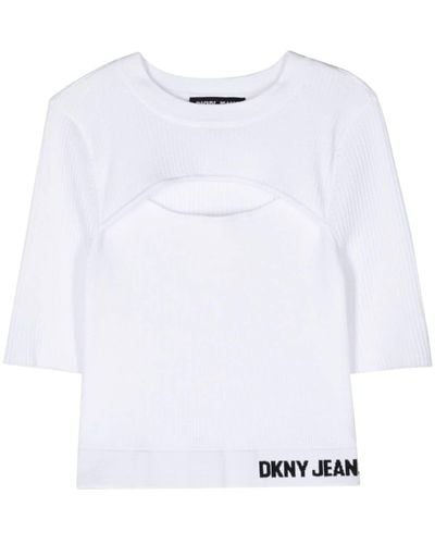 DKNY Geripptes Strickoberteil mit Cut-Out - Weiß