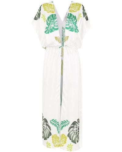 Amir Slama Palm Leaf Print Beach Dress - White