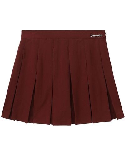 Chocoolate Logo-print Pleated Miniskirt - Red