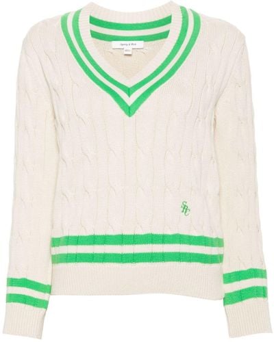 Sporty & Rich Cable-knit Cotton Jumper - Green