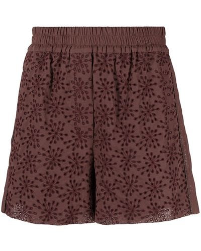Brunello Cucinelli Floral-embroidered Cotton Shorts - Purple