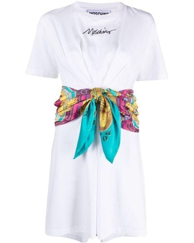 Moschino Attached-scarf Cotton T-shirt Dress - White