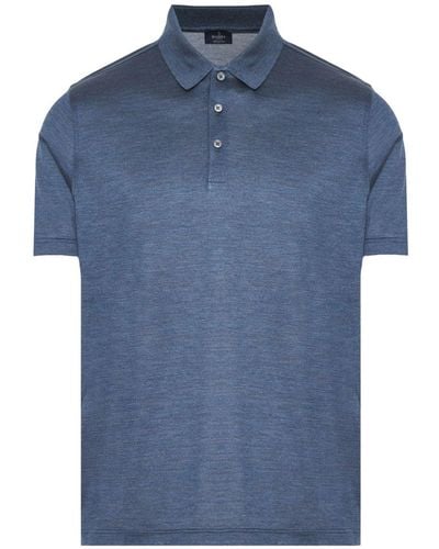 Barba Napoli Mélange-effect Silk Polo Shirt - Blue