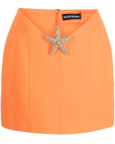 David Koma Crystal Starfish Mini Skirt - Orange
