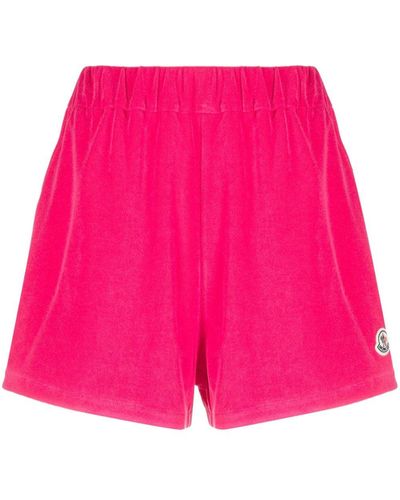 Moncler Logo-patch Velour Shorts - Pink