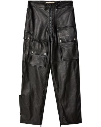 Marni Leather Straight-leg Pants - Grey
